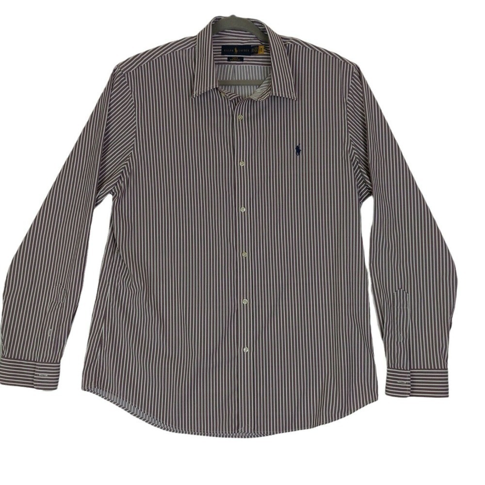 Ralph Lauren‎ Button Down Shirt Men XXL Stripes Long Sleeve Brown Nylon Preppy